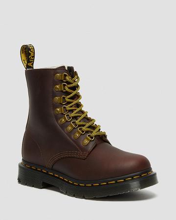 Brown Women's Dr Martens 1460 Pascal DM's Wintergrip Leather Lace Up Boots | CA 184AHK